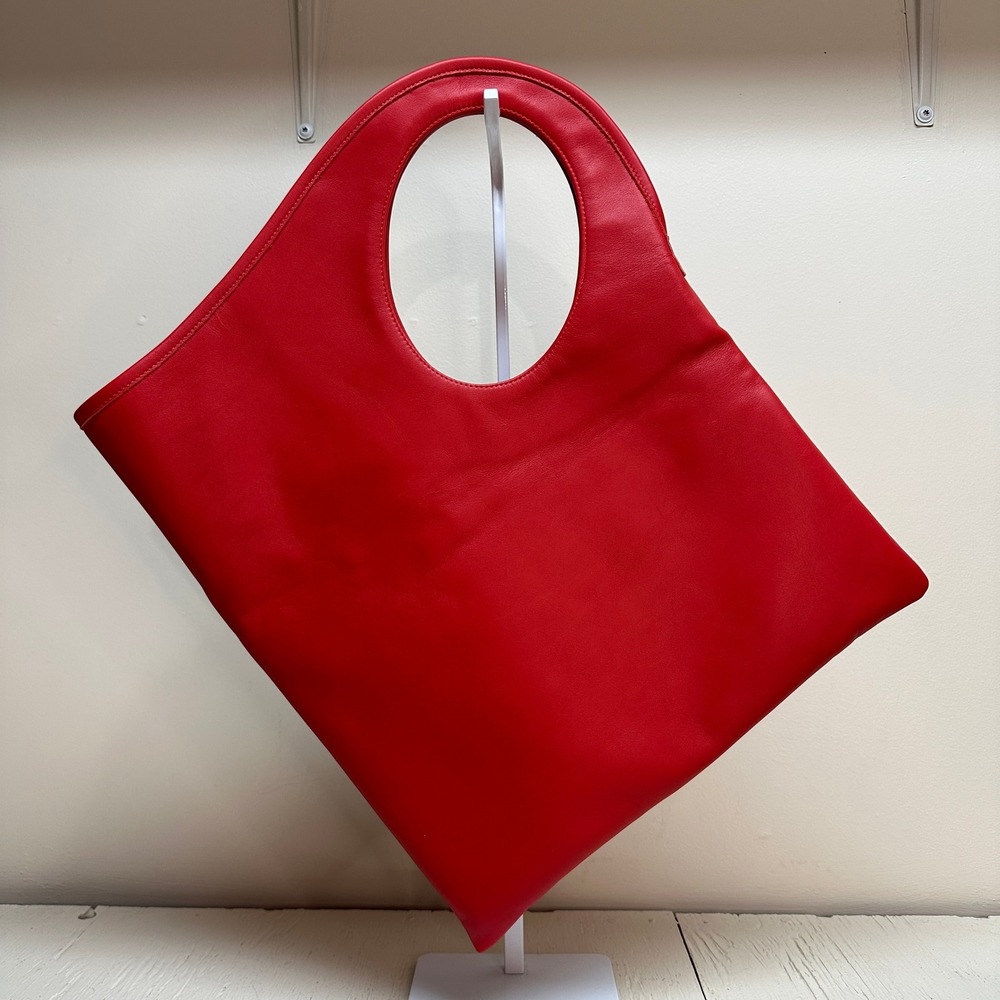 Olena Molchanova Red Leather Slim Tote Bag Top Handle Abstract Modern - Picture 3 of 8